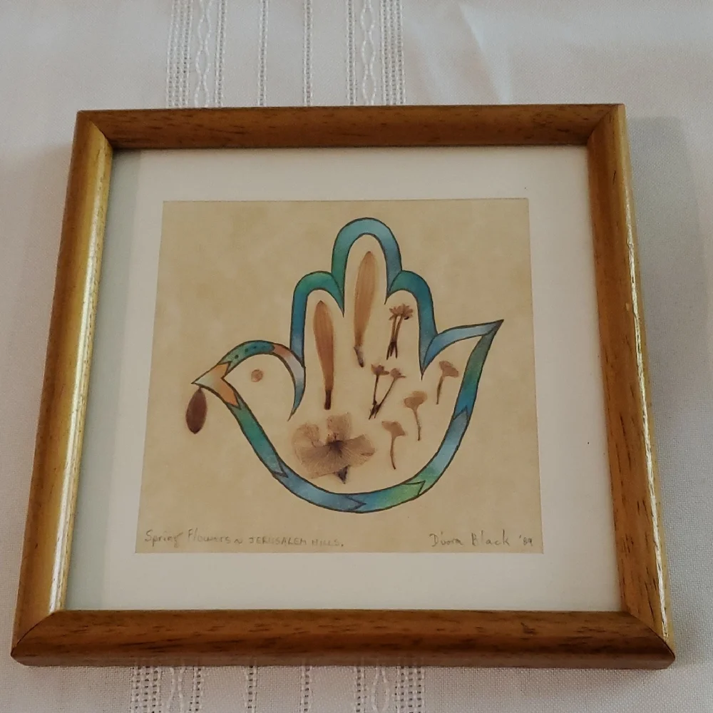 Vtg Hamsa Hand Painted Authentic Spring Flowers N Jerusalem Hills By Divora Blak - Picture 1 of 6